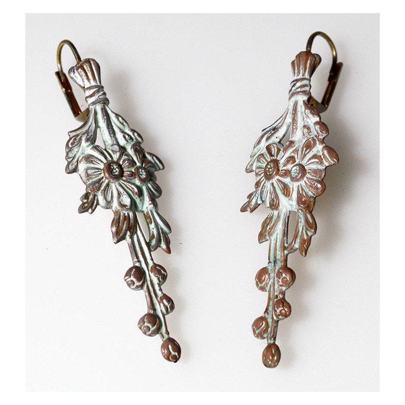 White Chocolate Patina Brass Floral Earrings White Chocolate Patina Brass Floral Earrings