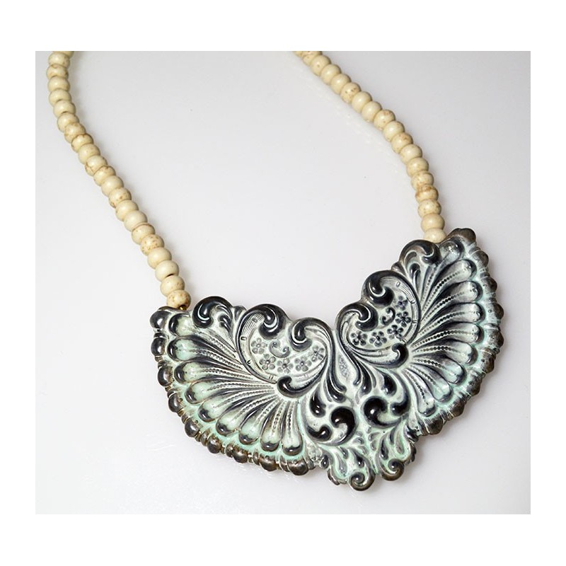 White Chocolate Patina Brass Necklace - White Turquoise Beading White Chocolate Patina Brass Necklace - White Turquoise Beading