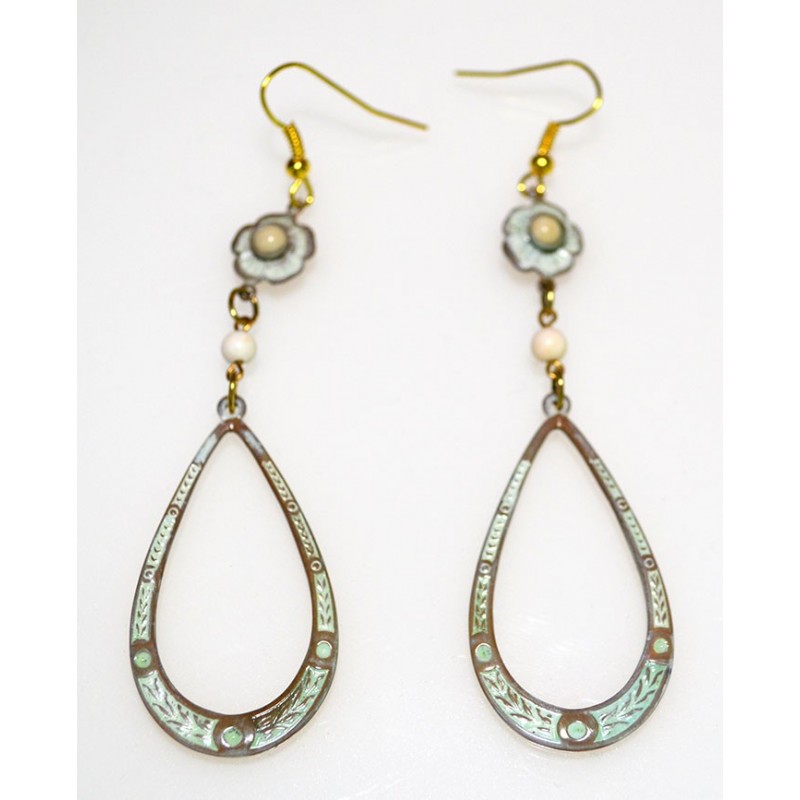 White Chocolate Patina Brass Floral Dangle Earrings White Chocolate Patina Brass Floral Dangle Earrings