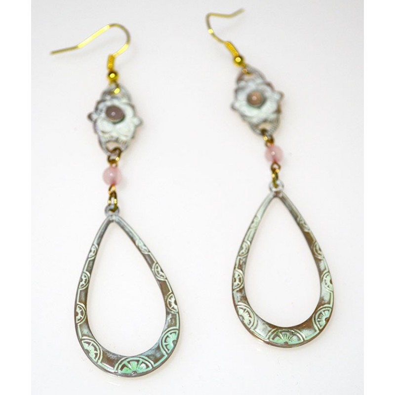 White Chocolate Patina Brass Floral Dangle Earrings White Chocolate Patina Brass Floral Dangle Earrings