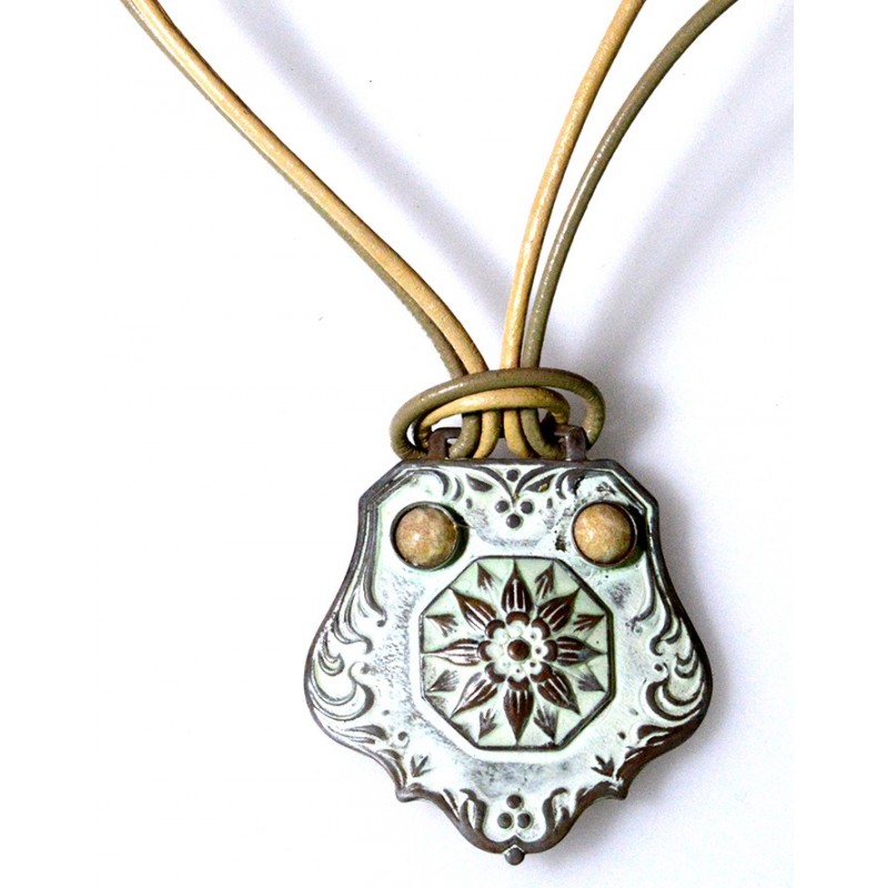 White Chocolate Patina Solid Brass Floral Key Fob Necklace White Chocolate Patina Solid Brass Floral Key Fob Necklace