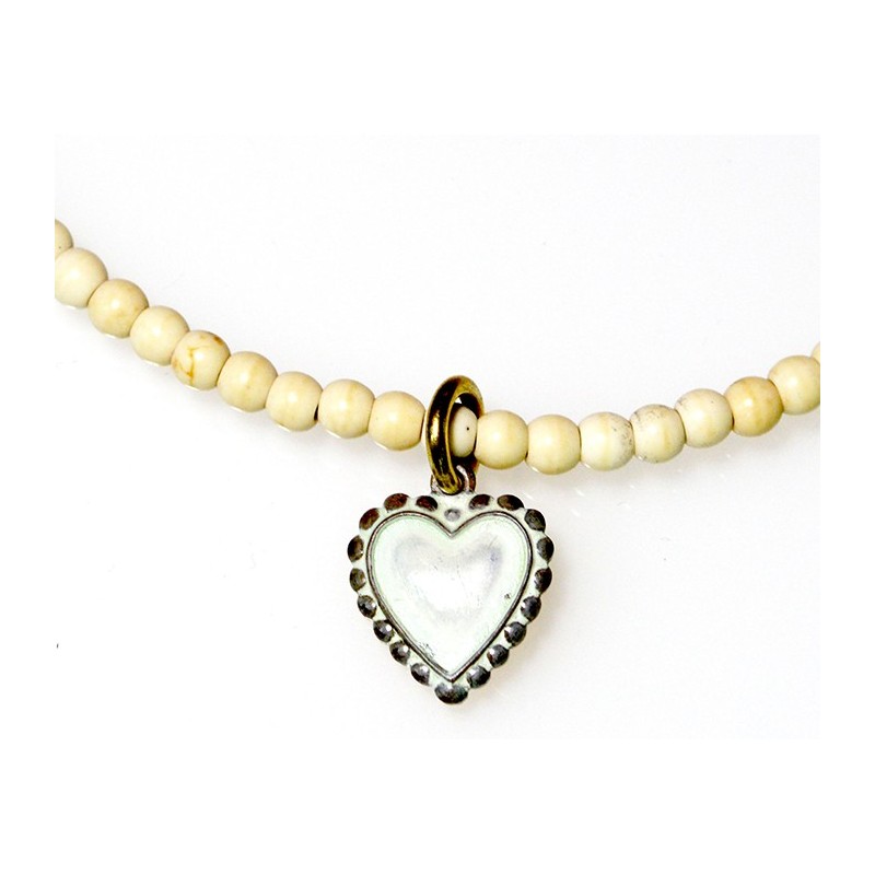 White Chocolate Patina Brass Heart Ankle Bracelet on White Turquoise Beading White Chocolate Patina Brass Heart Ankle Bracelet on White Turquoise Beading