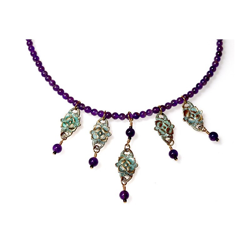 Verdigris Patina Brass Floral Necklace Verdigris Patina Brass Floral Necklace