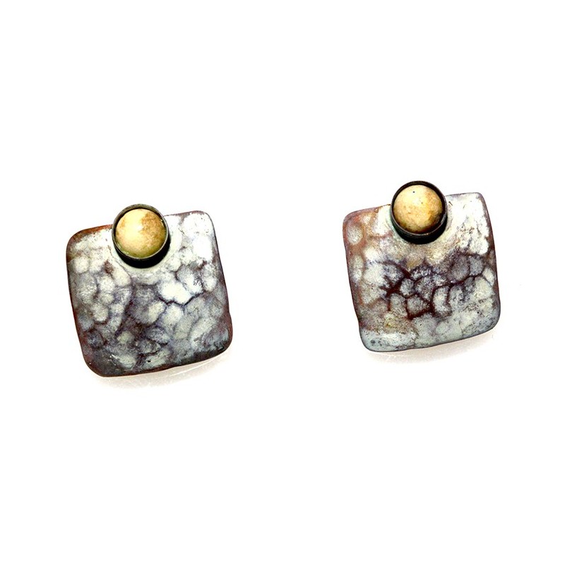 White Chocolate Patina Hand Forged Brass Dimpled Square Earrings White Chocolate Patina Hand Forged Brass Dimpled Square Earrings