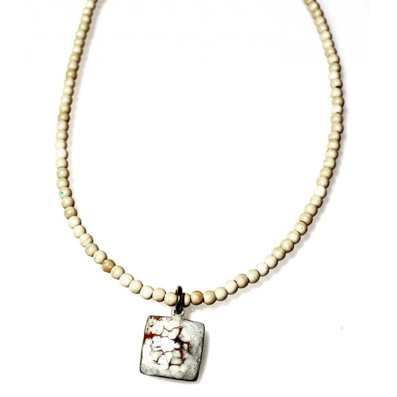 White Chocolate Patina Hand Forged Brass Dimpled Necklace - White Turquoise White Chocolate Patina Hand Forged Brass Dimpled Necklace - White Turquoise