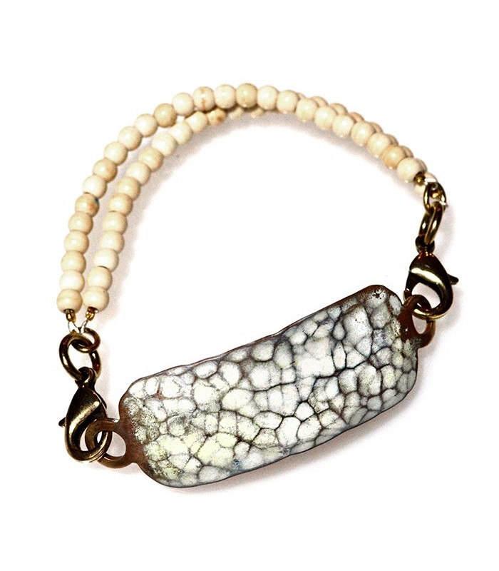 White Chocolate Patina Hand Forged Brass Dimpled Rockband Bracelet - White Turquoise White Chocolate Patina Hand Forged Brass Dimpled Rockband Bracelet - White Turquoise