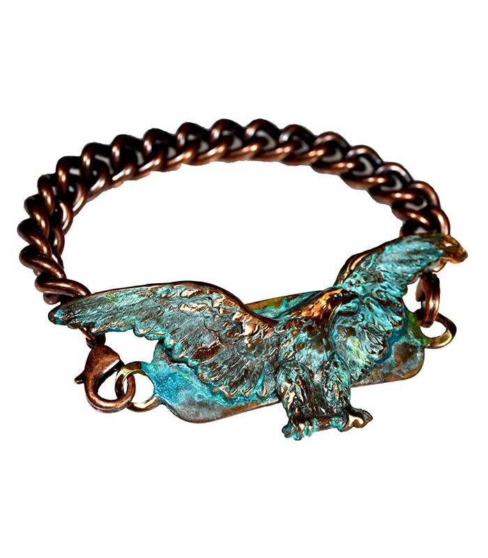 Verdigris Patina Solid Brass Eagle Interchangeable Rockband Bracelet-Copper ID Chain Verdigris Patina Solid Brass Eagle Interchangeable Rockband Bracelet-Copper ID Chain