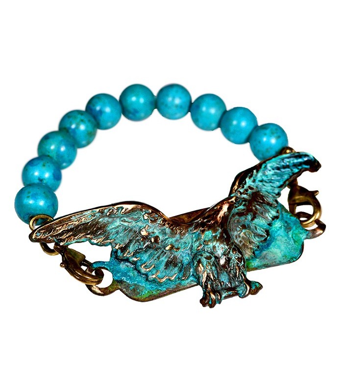 Verdigris Patina Solid Brass Eagle Interchangeable Rockband Bracelet-Turquoise Verdigris Patina Solid Brass Eagle Interchangeable Rockband Bracelet-Turquoise